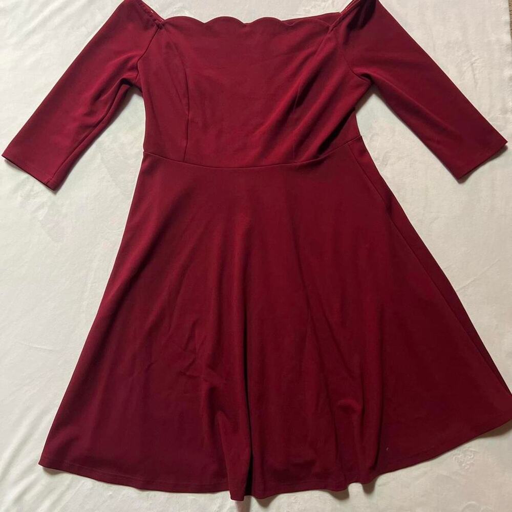 Miss may scalloped neck dress burgundy formal dress midi - Picture 2 of 7